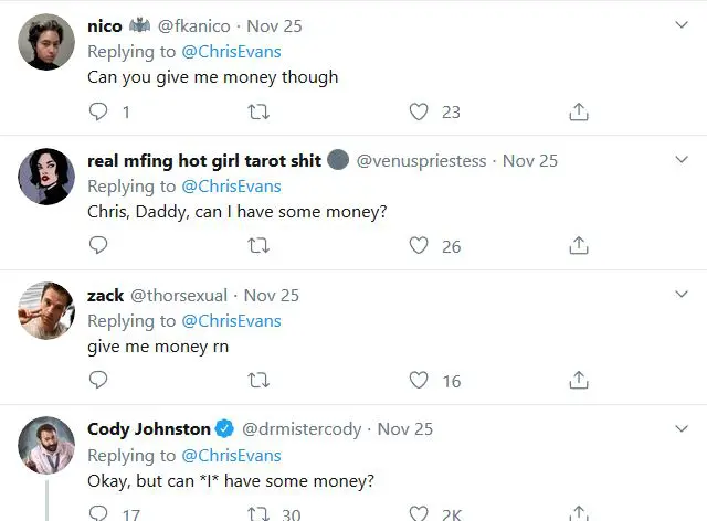 Fake Chris Evans Is Taking Money From Fans 8 fake chris evans tweets 1 Fake Chris Evans