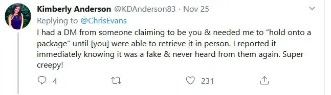 Fake Chris Evans Is Taking Money From Fans 2 fake chris evans tweets Fake Chris Evans