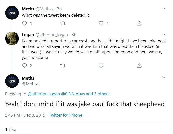 Internet Cruelty Hits New Heights As They Wish Jake Paul To Be Dead 3 Fans Talking About Keemstar's Tweet
