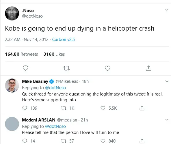 Kobe Bryant Death Prediction Tweet Was A Hoax? 1 Kobe Bryant Tweet