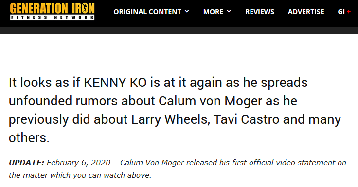 Calum Von Moger did NOT Request the DNA Paternity Test, Says Kenny KO 3 Generation Iron Article Bashing Kenny Ko