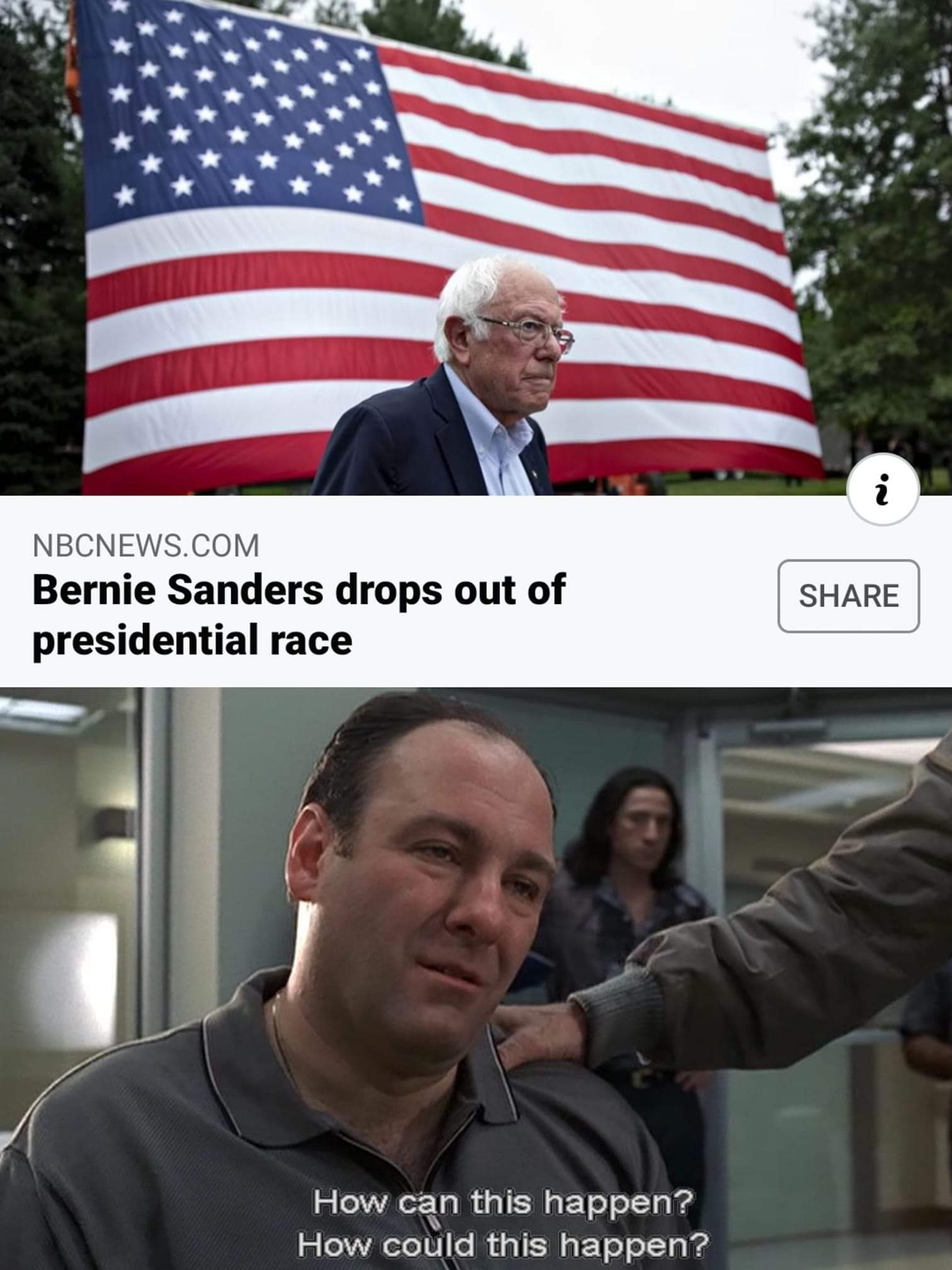 Tony reacts to Bernie Dropping out