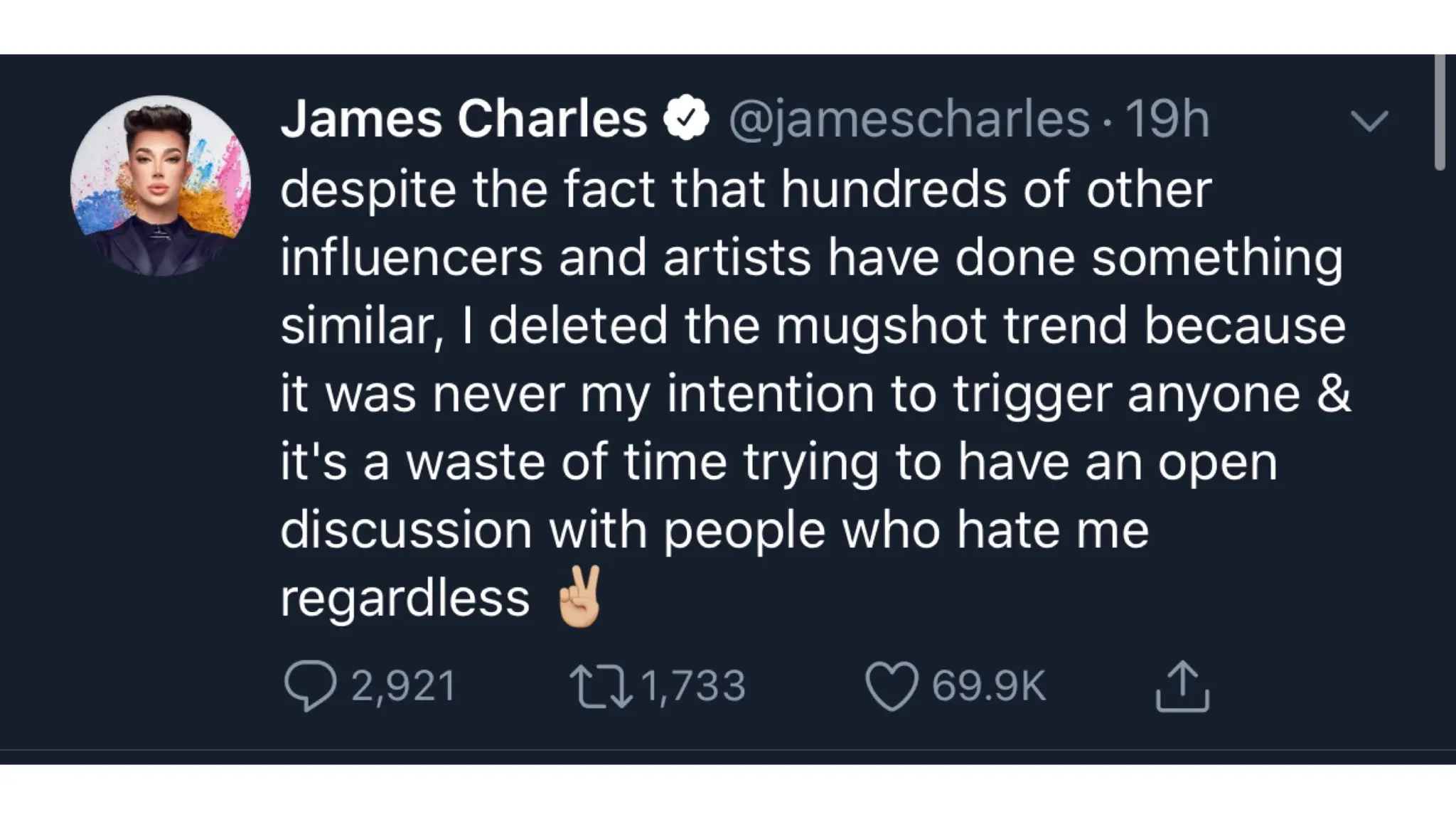 James Charles gets backlash for taking part in Mugshot Challenge 1 James Tweet