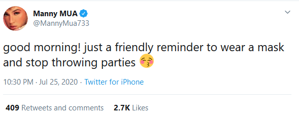 Did Manny Mua Shade Nikita Dragun and James Charles? 1 Manny Mua Tweet