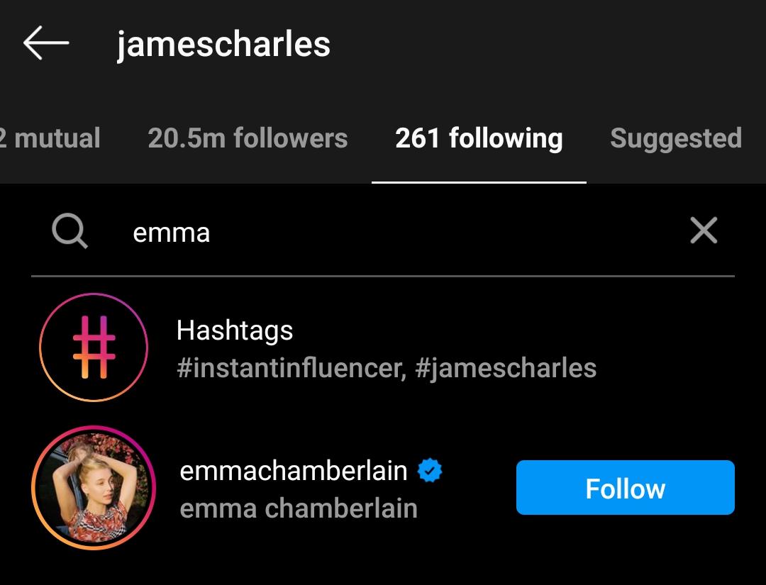 James Charles Follows Emma from Sister Squad