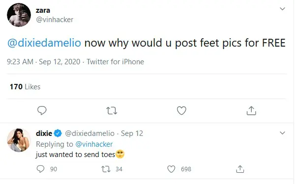 Dixie D'Amelio shuts down Griffin Johnson's toe jokes 1 Dixie Toe
