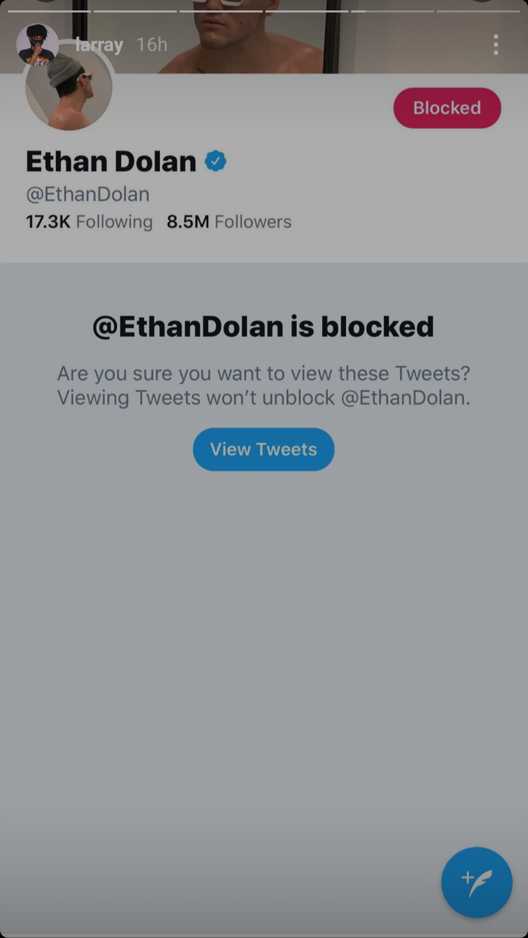 ethan dolan blocked larri