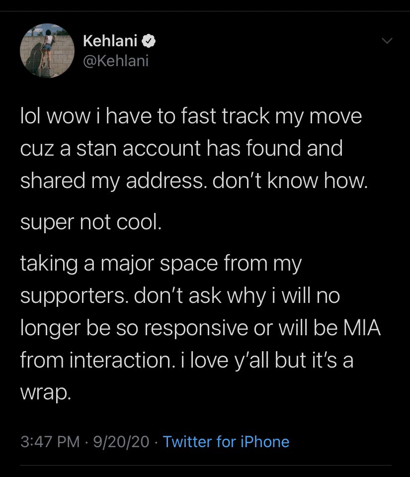 Kehlani tweet Fan space
