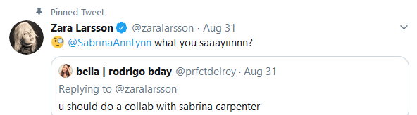 Zara Larsson & Sabrina Carpenter Collaborating on new song? 2 Zara Larsson responds fan