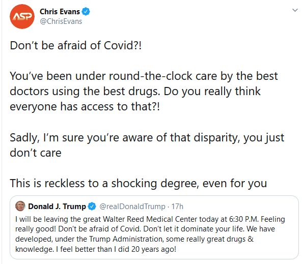 Chris Evans slams Trump COVID