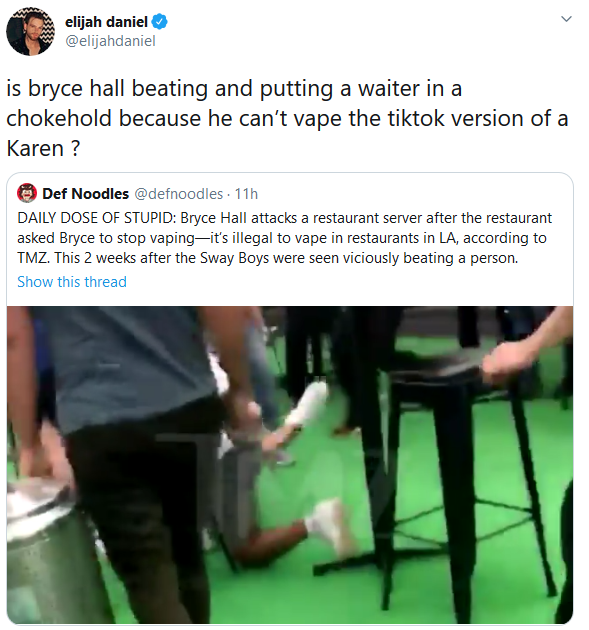 Elijah Daniel calls Bryce Hall the TikTok Karen 1 Elijah Daniel Tweet Bryce hall Fight