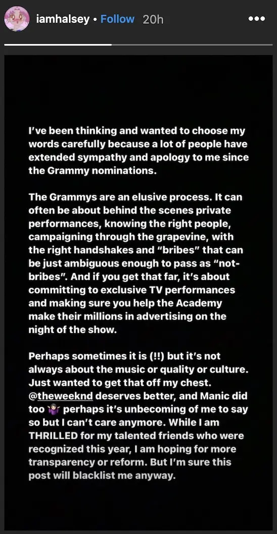 Halsey calls out Grammys after She & The Weeknd got no Nominations 2 Halsey calls out Grammys after She & The Weeknd got no Nominations