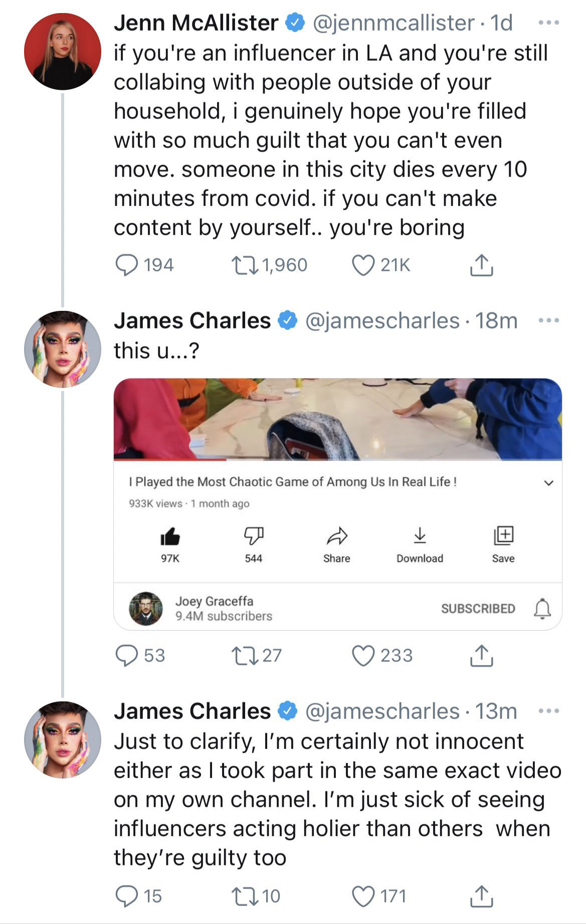 James Charles Reacts Jenn McAllister