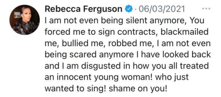 rebecca ferguson called out simon cowell and syco Jedward