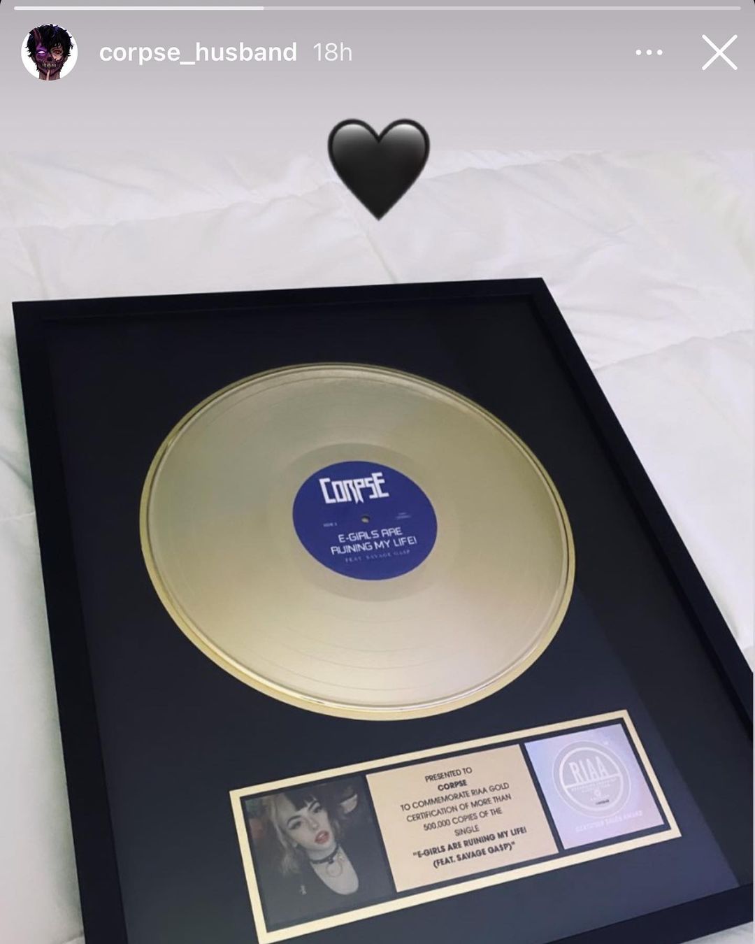 Corpse Husband Receives Gold Certification For 500,000 Copies Of 'E-Girls Are Ruining My Life'