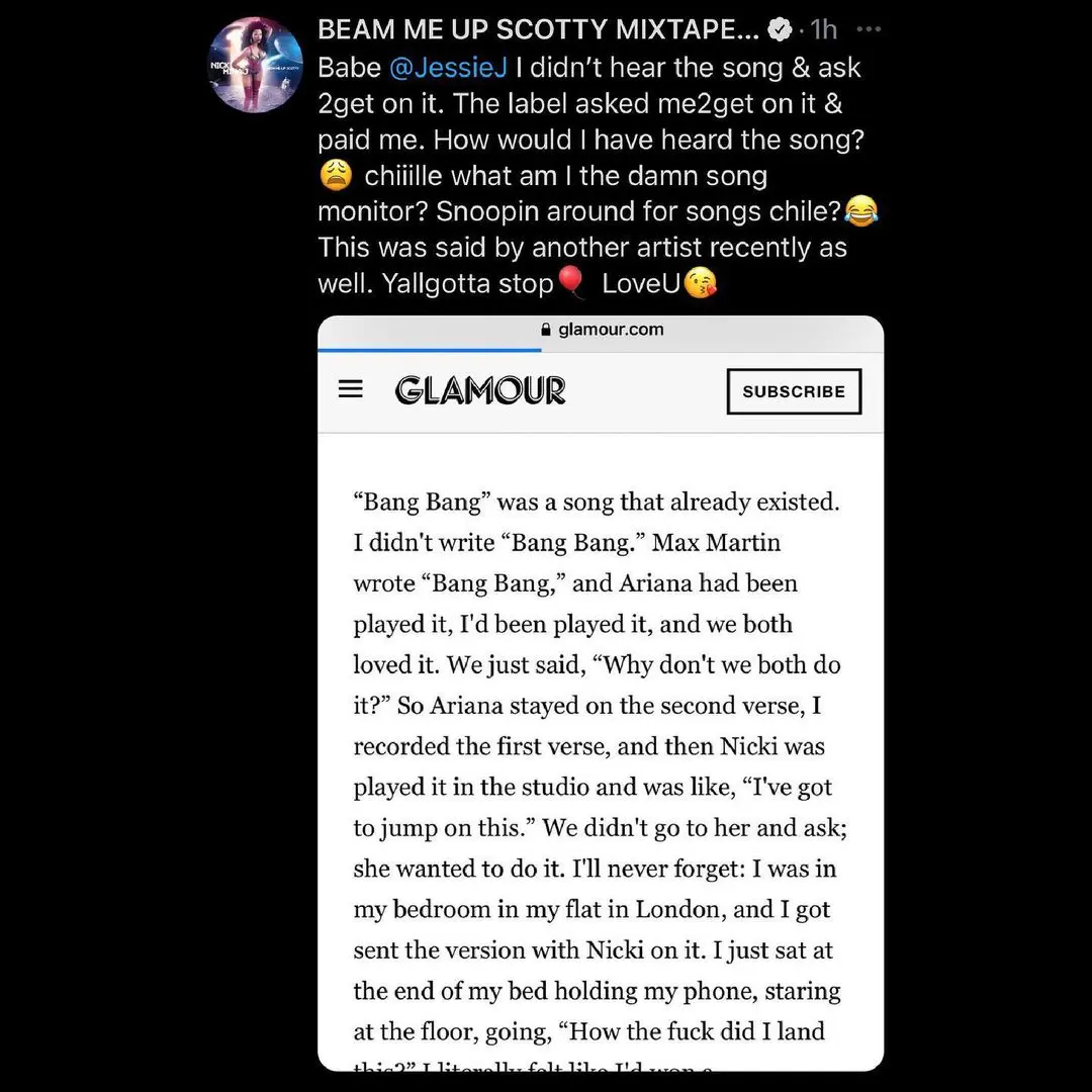 The Nicki Minaj & Jessie J. feud over 'Bang Bang,' explained 1 jessie j nicki minaj bang bang 2 Nicki Minaj