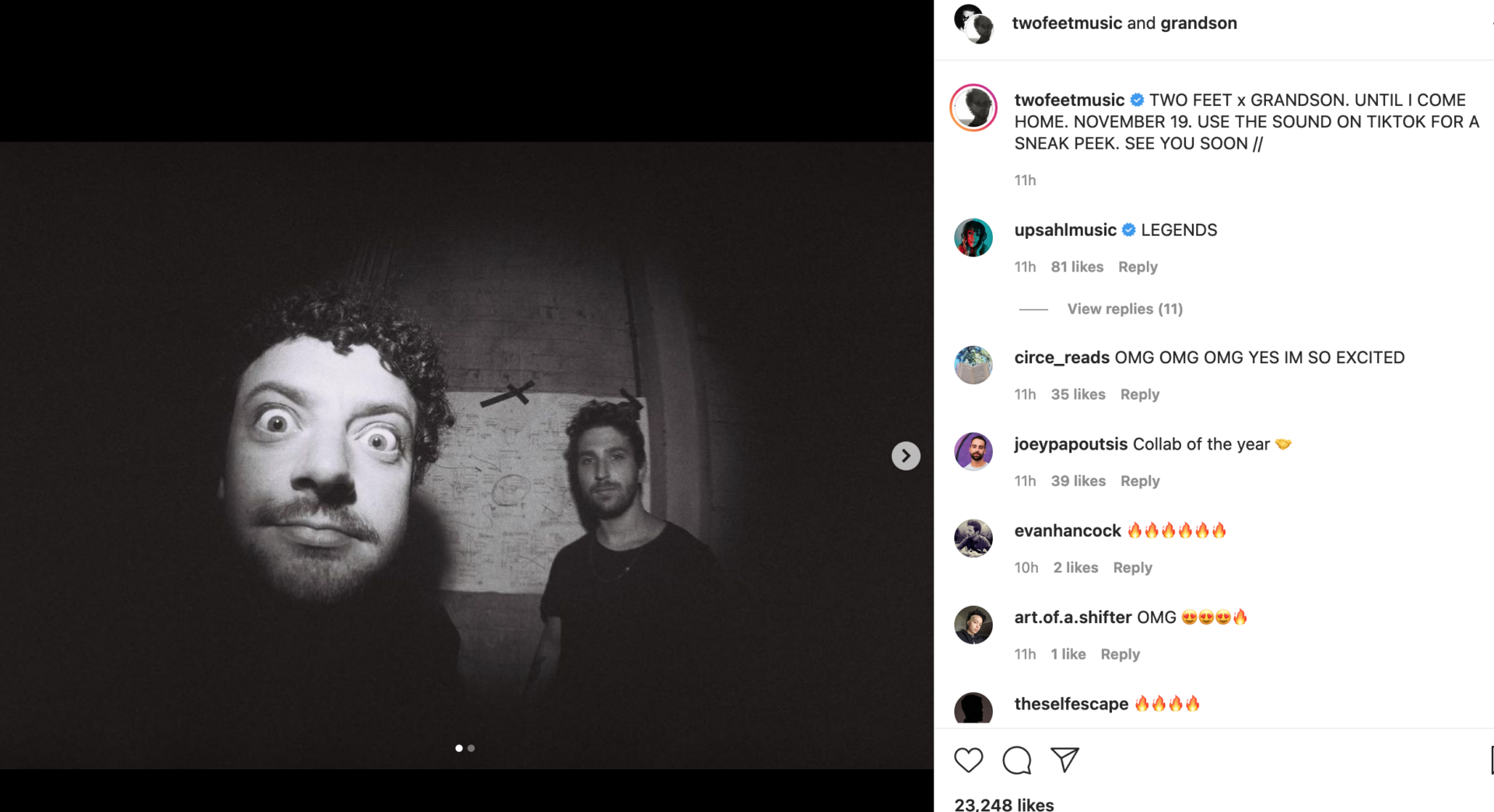 Grandson Two Feet Collaboration Instagram Announcement