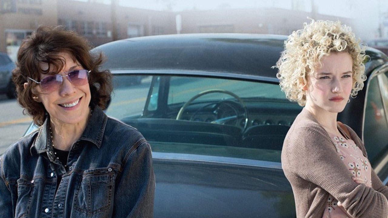 Julia Garner and Lily Tomlin in Grandma 