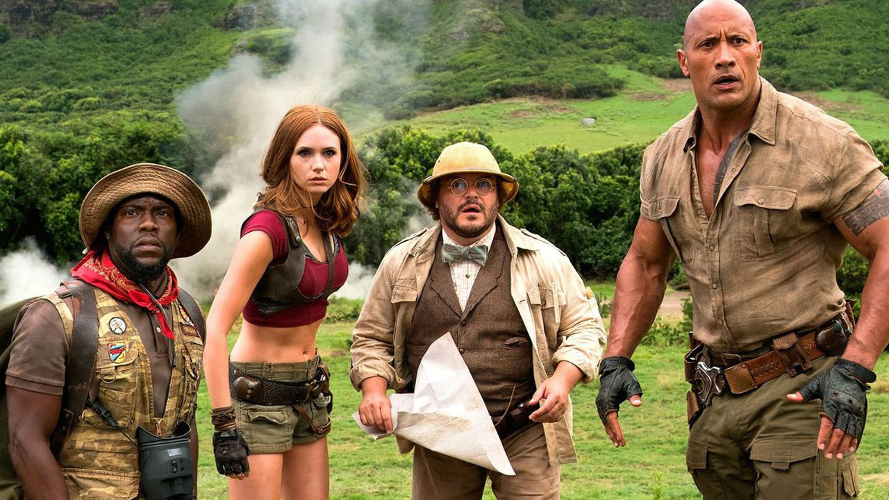 Kevin Hart The Rock Jack Black Karen Gillan in Jumanji